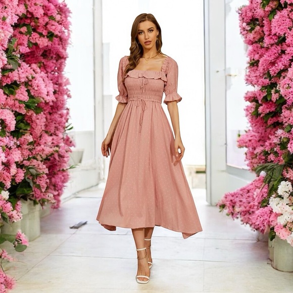 Women’s Vintage Ruffled Half Sleeve Summer Flowy Maxi Dress XL NWT - Picture 4 of 9